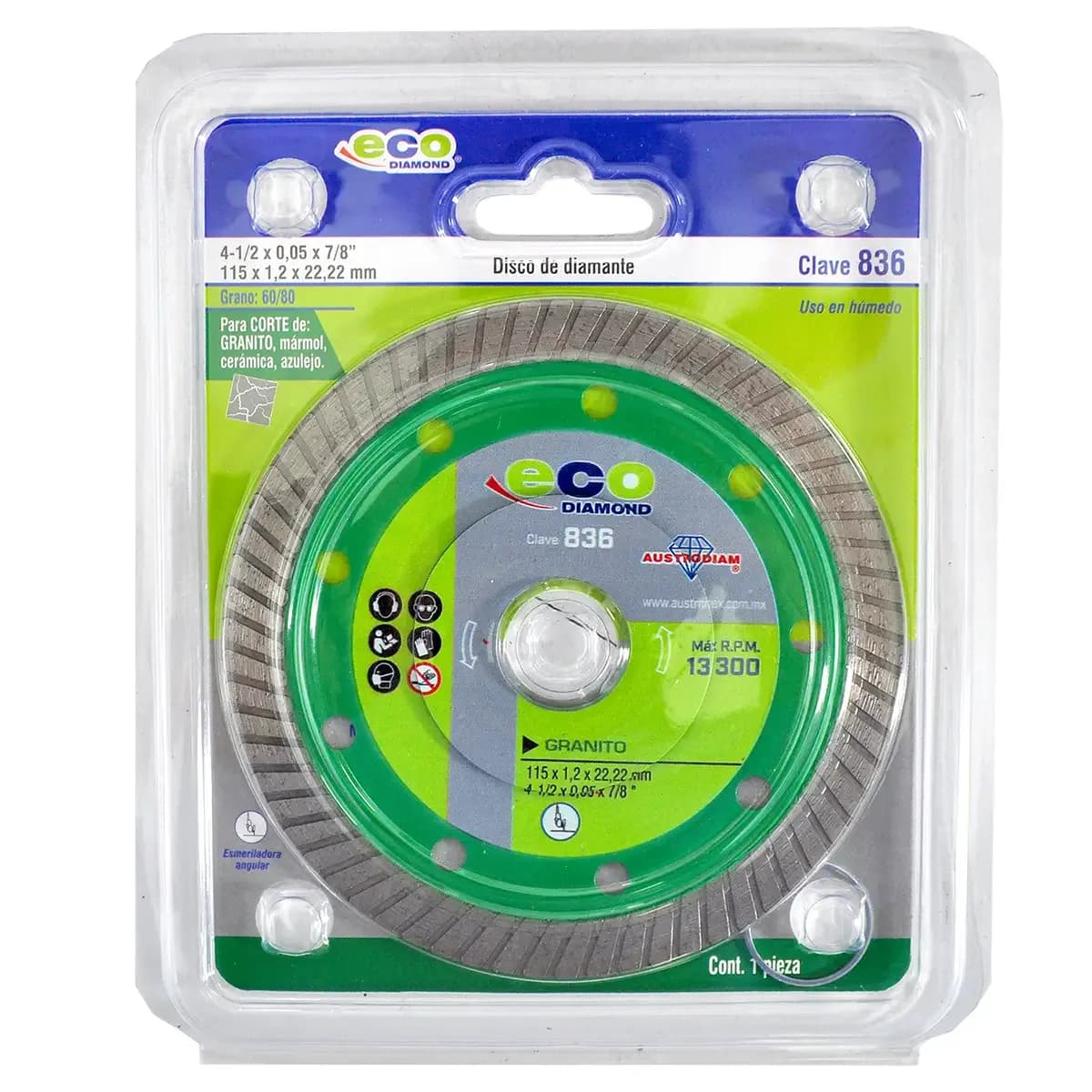 Disco turbo delgado de diamante para corte de granito y mármol. Clave: 836