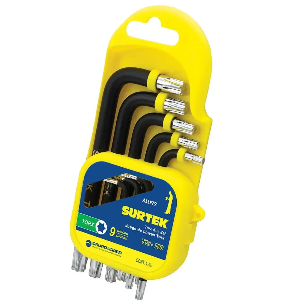 Torx L-type hexagonal key set, 9 piece in rack Código: ALLFT9 Surtek
