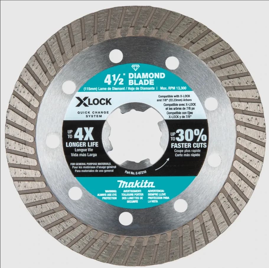 Hoja de Diamante X‑LOCK de 4‑1/2" con Aro Turbo para Corte de Mampostería