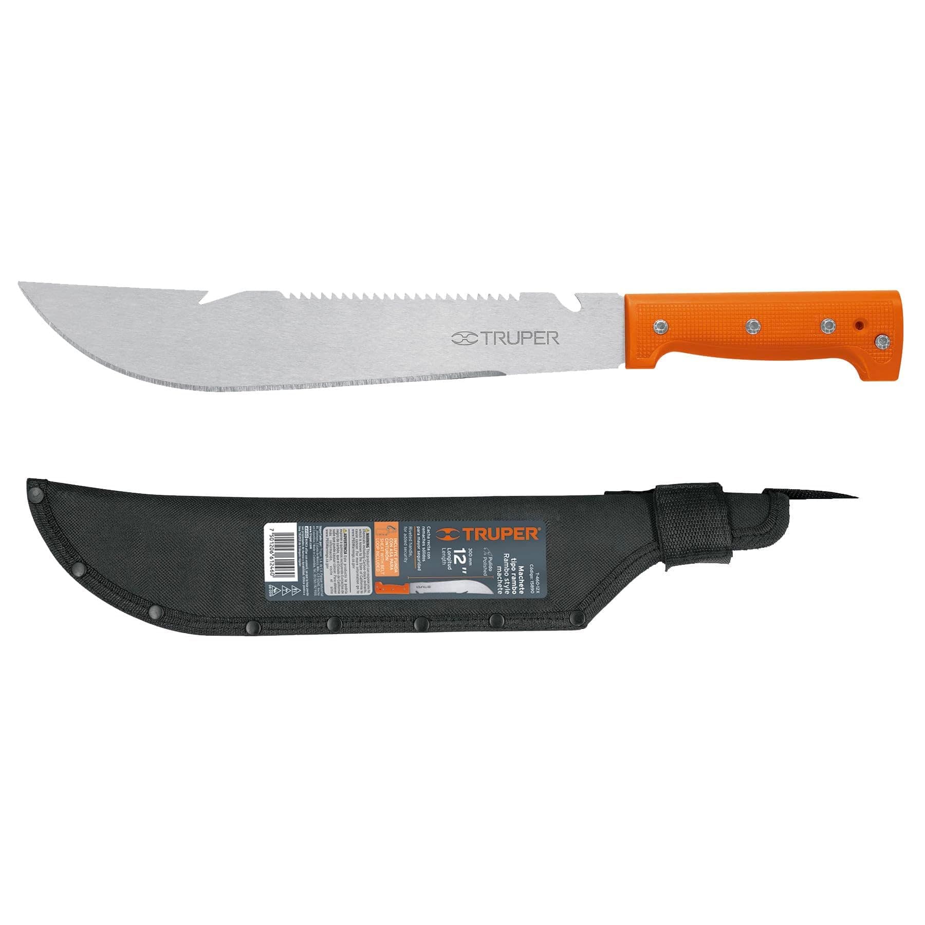 Truper T-460-12X, 15890,Machete Rambo 12" Cacha Naranja, antiderrapante